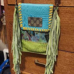 Colorful Designer Fringe Crossbody Bag With Upcycled Gucci Patch By Sandra Lang